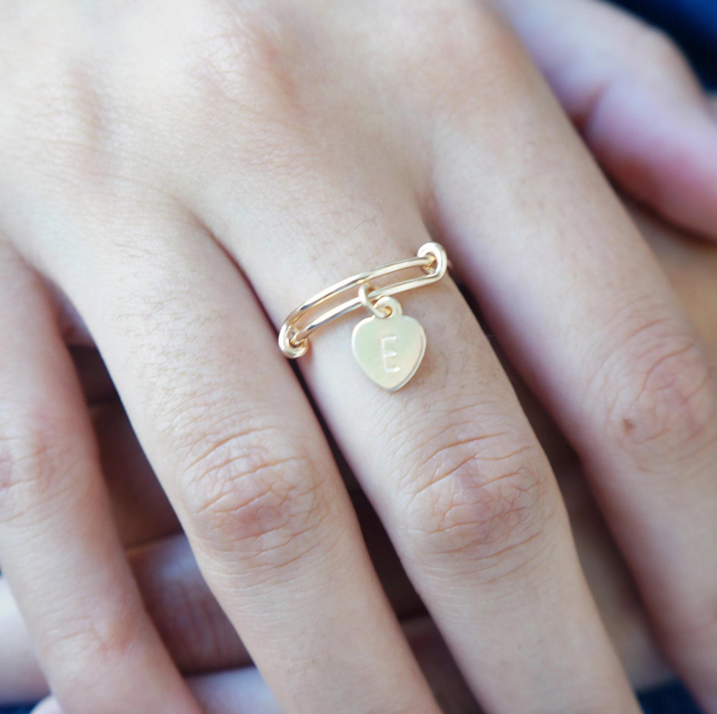 Letter Ring Stacking Ring Heart Personalized Initial Ring 14kt Gold Filled/Sterling Silver Dainty Adjustable Ring For Women