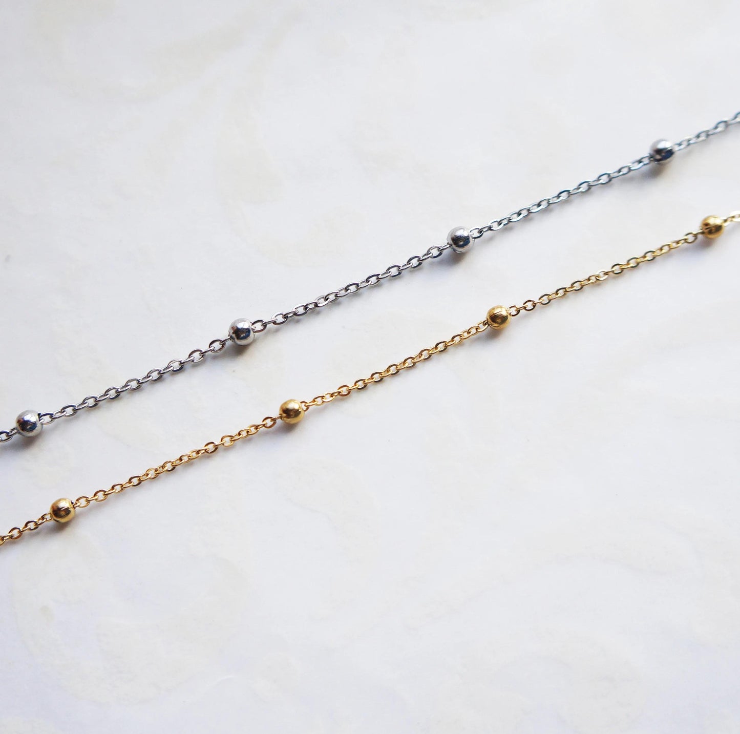 Satellite Chain Necklace Dainty Beaded Chain Choker Necklace Gold/Silver Perfect Layering Necklace Delicate Beaded Chain Bridesmaid Necklace