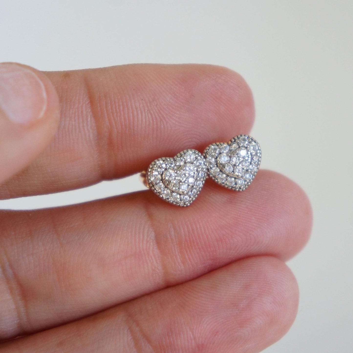 Small Heart Studs, Dainty, Sparkling Earrings for Woman, Heart Earrings, CZ Earrings for Her, Anniversary, Heart, Gold Stud Earrings