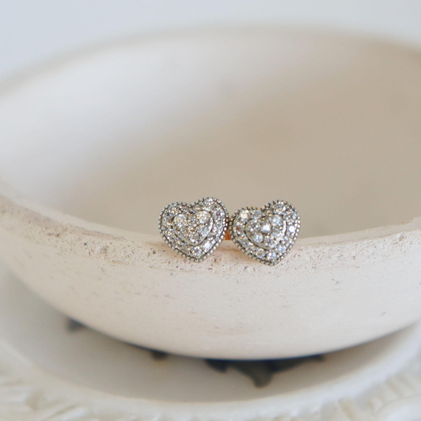 Small Heart Studs, Dainty, Sparkling Earrings for Woman, Heart Earrings, CZ Earrings for Her, Anniversary, Heart, Gold Stud Earrings