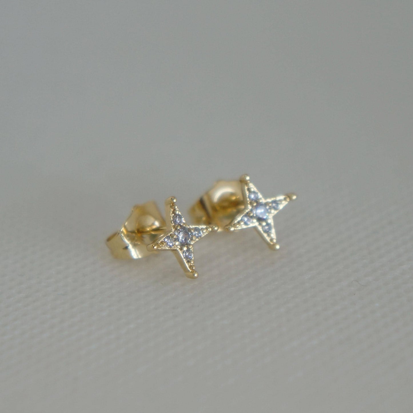 Small Star Studs, Dainty, Sparkling Earrings for Woman, Star Earrings, CZ Earrings for Her, Anniversary, Star, Gold Stud Earrings