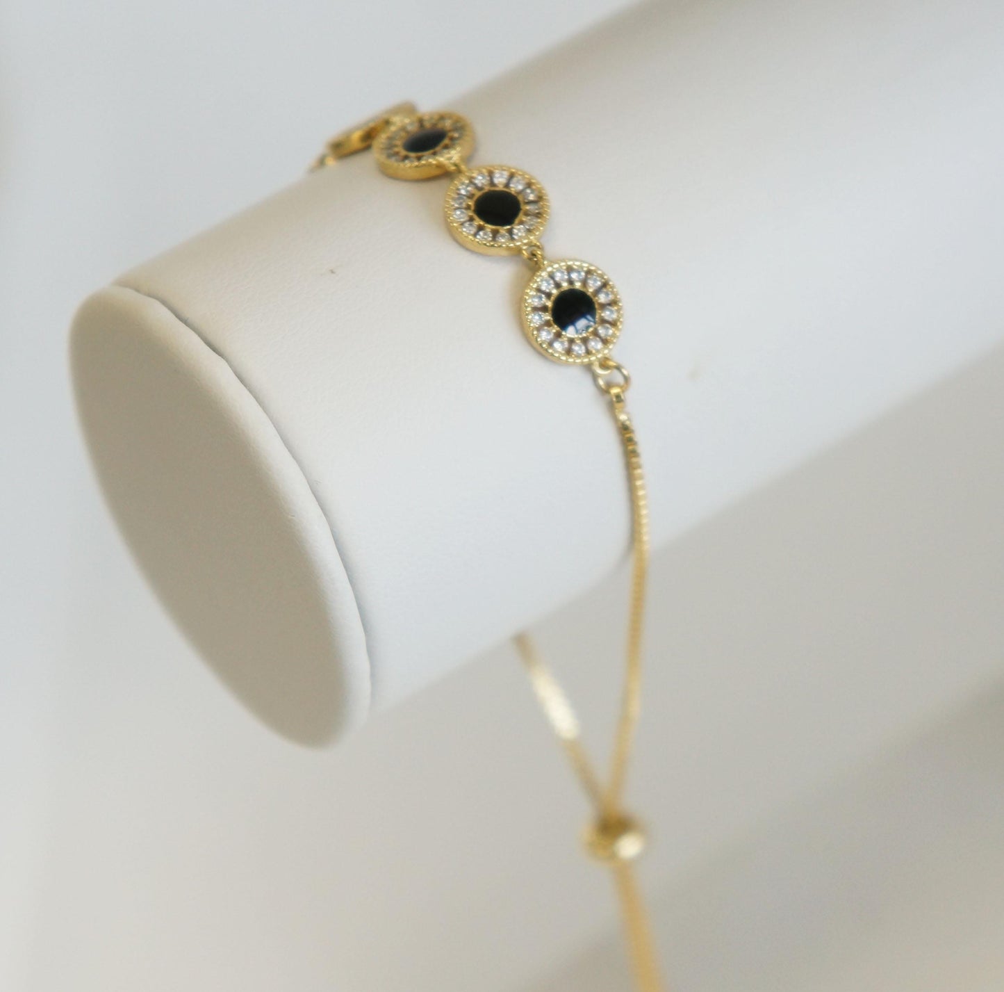 Dainty Gold Bracelet with Black Beads, Delicate Adjustable Bracelet, Minimalist Jewelry, Woman Bracelet,  Handmade Jewelry, Gift for Her