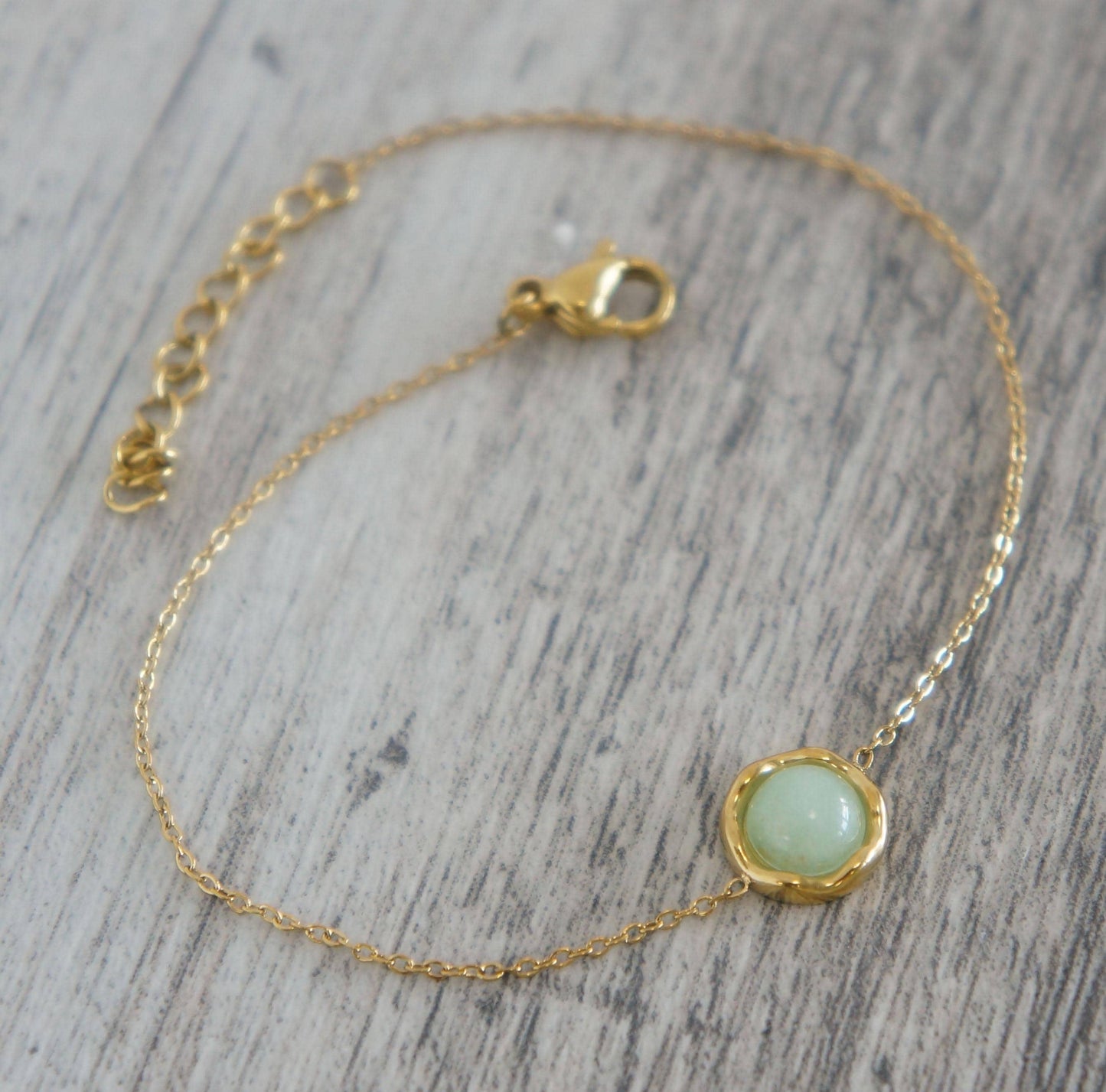 Dainty Gold Bracelet with Thin Chain, Green Stone Charm, Minimalist Bracelet, Delicate Jewelry Gift, Women Jewelry, Stacking, Birthday Gift