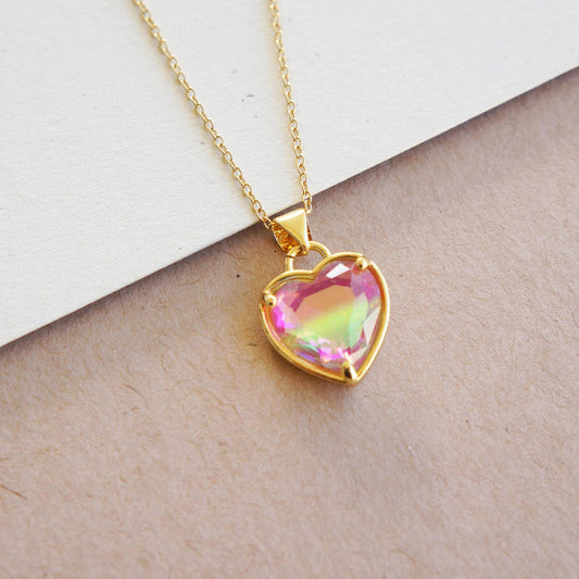 Colorful Gold Heart Necklace, Dainty Heart Pendant, Cute Mom Gift, Delicate Charm, Gift for Her, Heart Charm Necklace