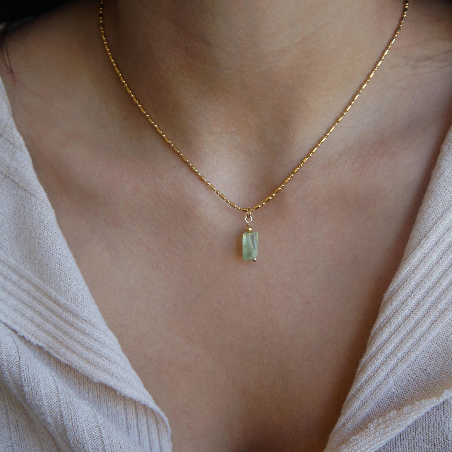 Dainty Personalized Gold Natural Raw Gemstone Green Prehnite Aquamarine Gemstone Necklace Crystal Stone Necklace Powerful Necklace Gift