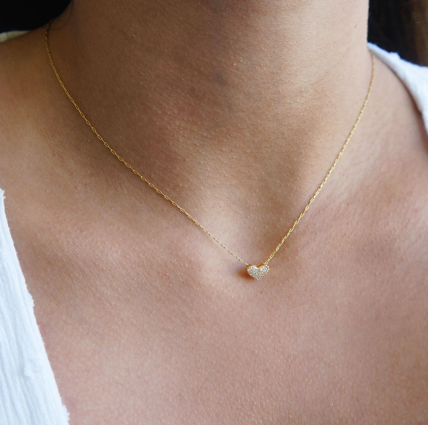 Dainty Necklace Tiny Heart Minimalist Heart Necklace Tiny Crystal Heart Charm Friendship Gift Necklace Bridesmaid Gift Tiny Necklace