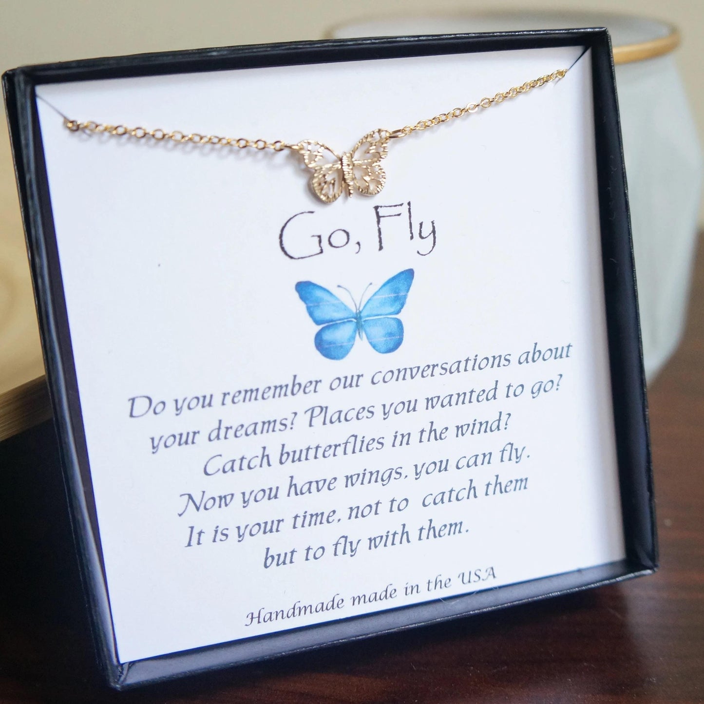 Butterfly Necklace Card SET ready to give Delicate Necklace Gift Idea for Women Dainty Necklace Wings Necklace Gold Silver Butterfly