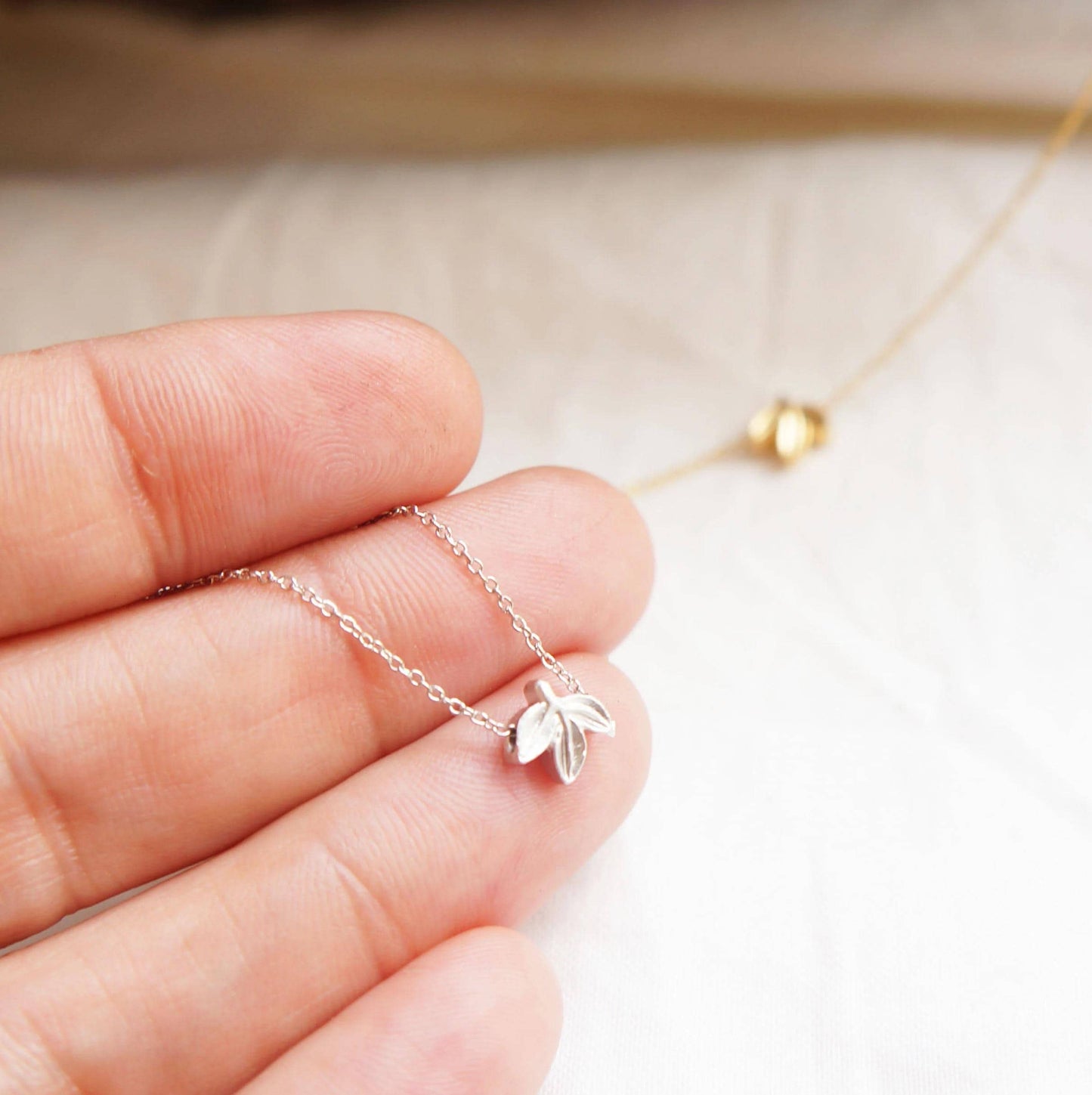 Petite Leaves Necklace Tiny Jewelry for Her Minimalist Layering Necklace Matte Finish Bridesmaids Jewelry Gift Girls Cute Leaf Necklace