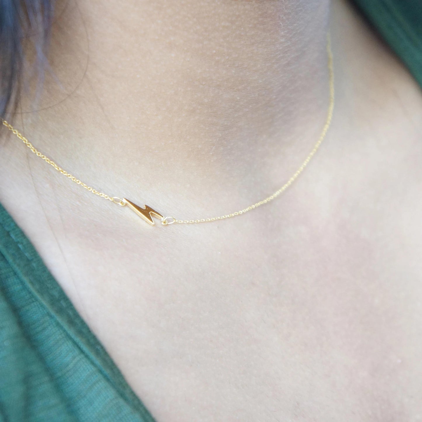 Lightning Bolt Friendship Necklace Gift Rose Gold Minimal Necklace Asymmetrical Small Thunderbolt Charm Necklace