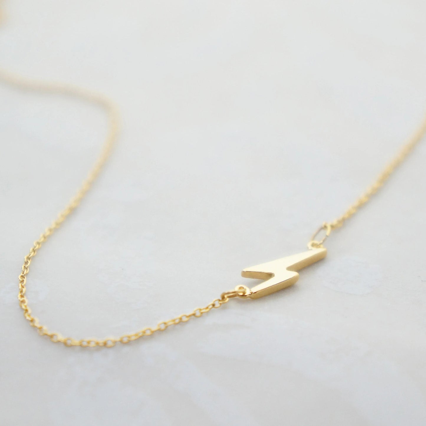 Lightning Bolt Friendship Necklace Gift Rose Gold Minimal Necklace Asymmetrical Small Thunderbolt Charm Necklace