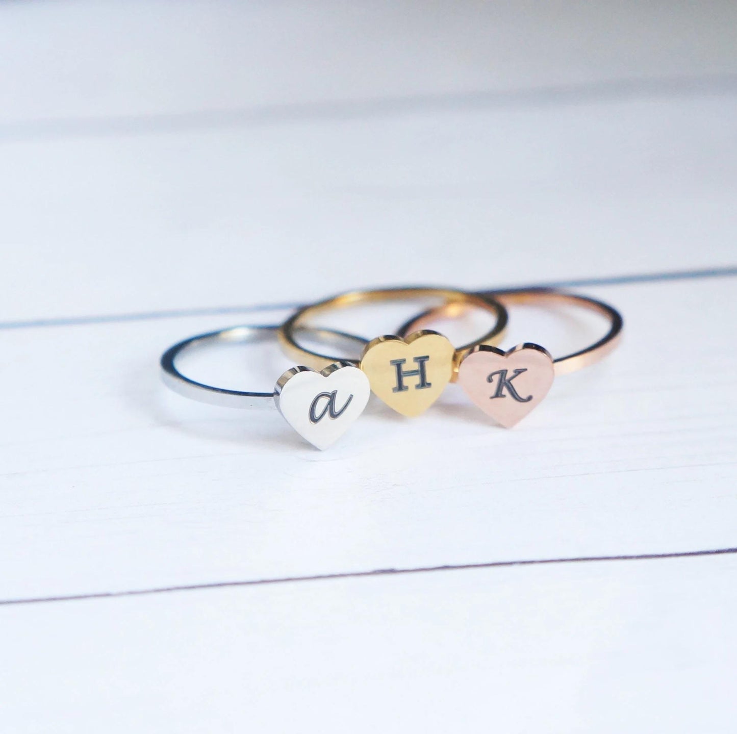 Heart Ring Personalized Ring Monogram Engraved Ring Stacking Ring Dainty Heart Ring Gift for Women Stackable Ring Initial Ring for Girls