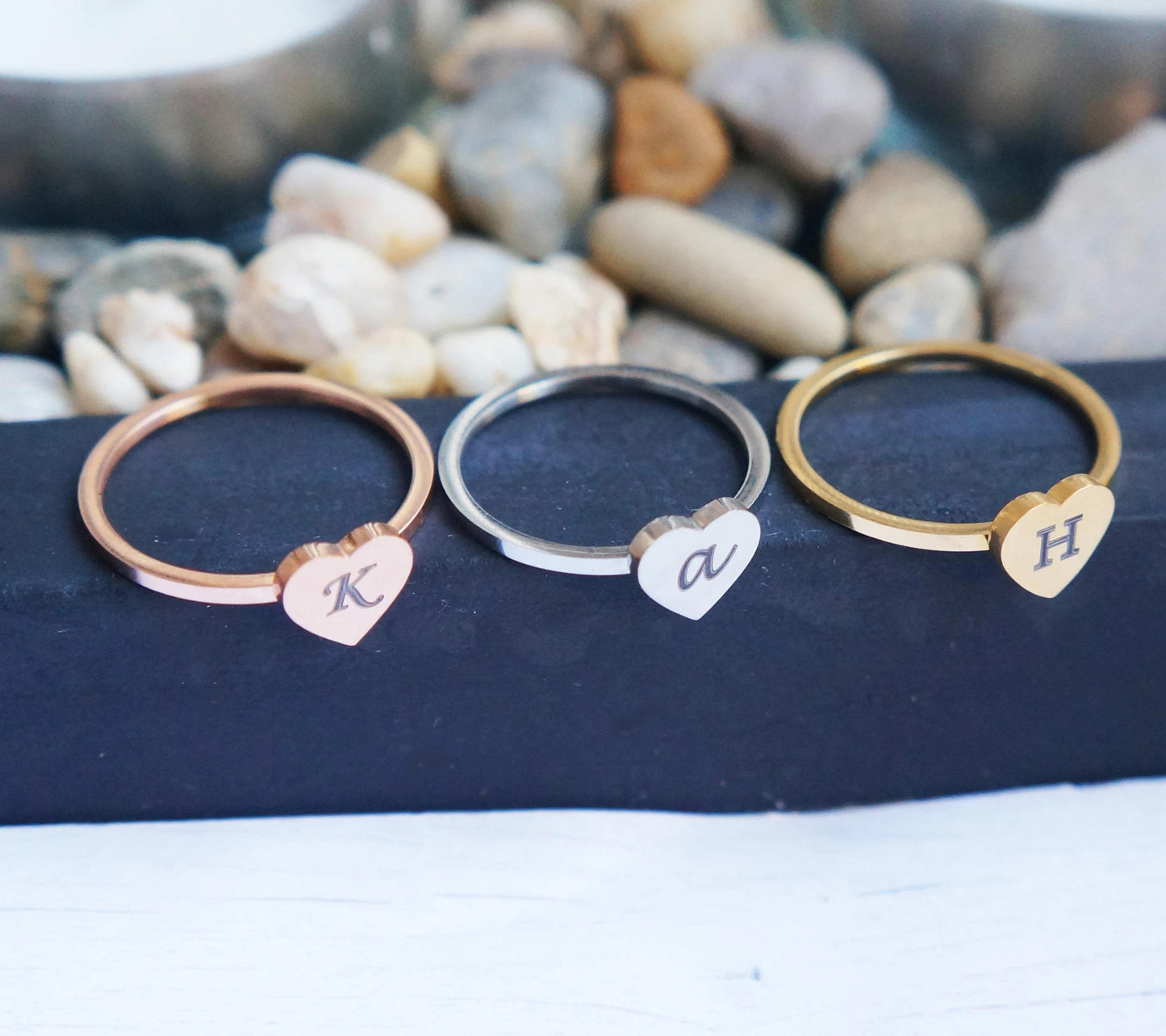 Heart Ring Personalized Ring Monogram Engraved Ring Stacking Ring Dainty Heart Ring Gift for Women Stackable Ring Initial Ring for Girls