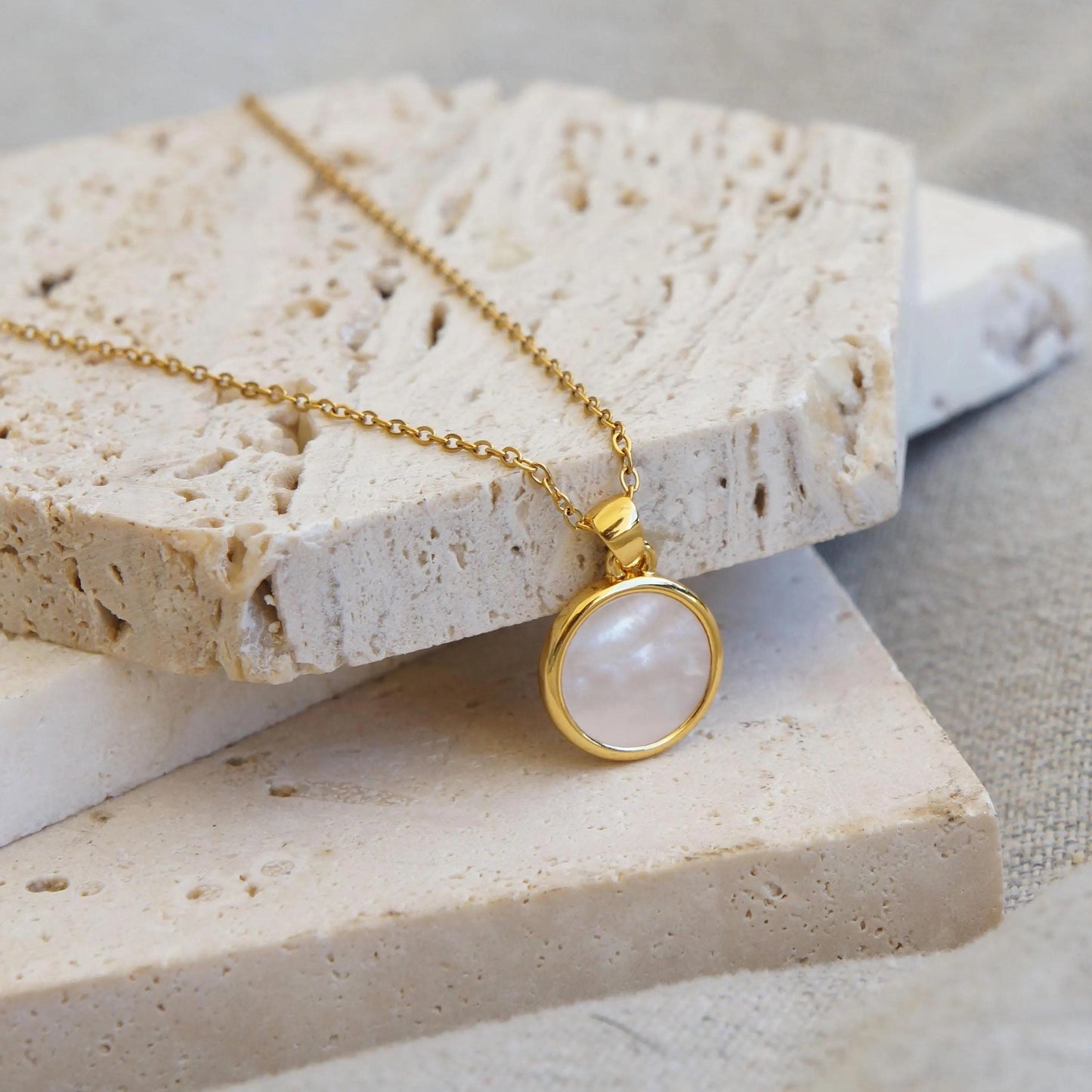 Gold Coin Pearl Necklace, Dainty Charm Pendant, Mother of Pearl Accent, Elegant Gift Idea, Delicate Jewelry Gift for Her Disc pearl