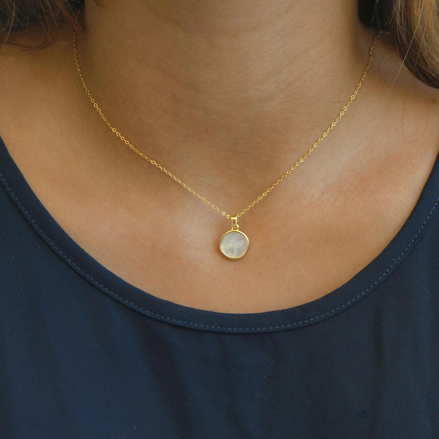 Gold Coin Pearl Necklace, Dainty Charm Pendant, Mother of Pearl Accent, Elegant Gift Idea, Delicate Jewelry Gift for Her Disc pearl