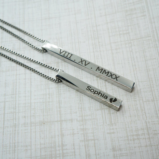 Personalized Man Bar Necklace 4 Sided Vertical Bar Necklace Coordinates Name Necklace for Men Engraved Necklace for Boyfriend Husband