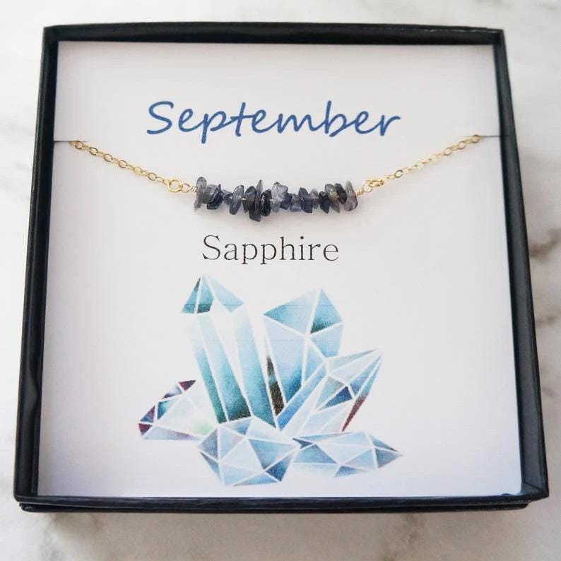 Blue Sapphire September Birthstone Necklace Birthday Gift Christmas Stocking Stuffer Best Friend Necklace Raw Bar Gemstone Necklace