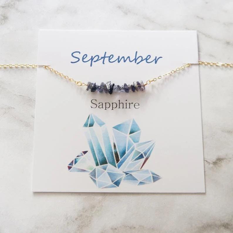 Blue Sapphire September Birthstone Necklace Birthday Gift Christmas Stocking Stuffer Best Friend Necklace Raw Bar Gemstone Necklace