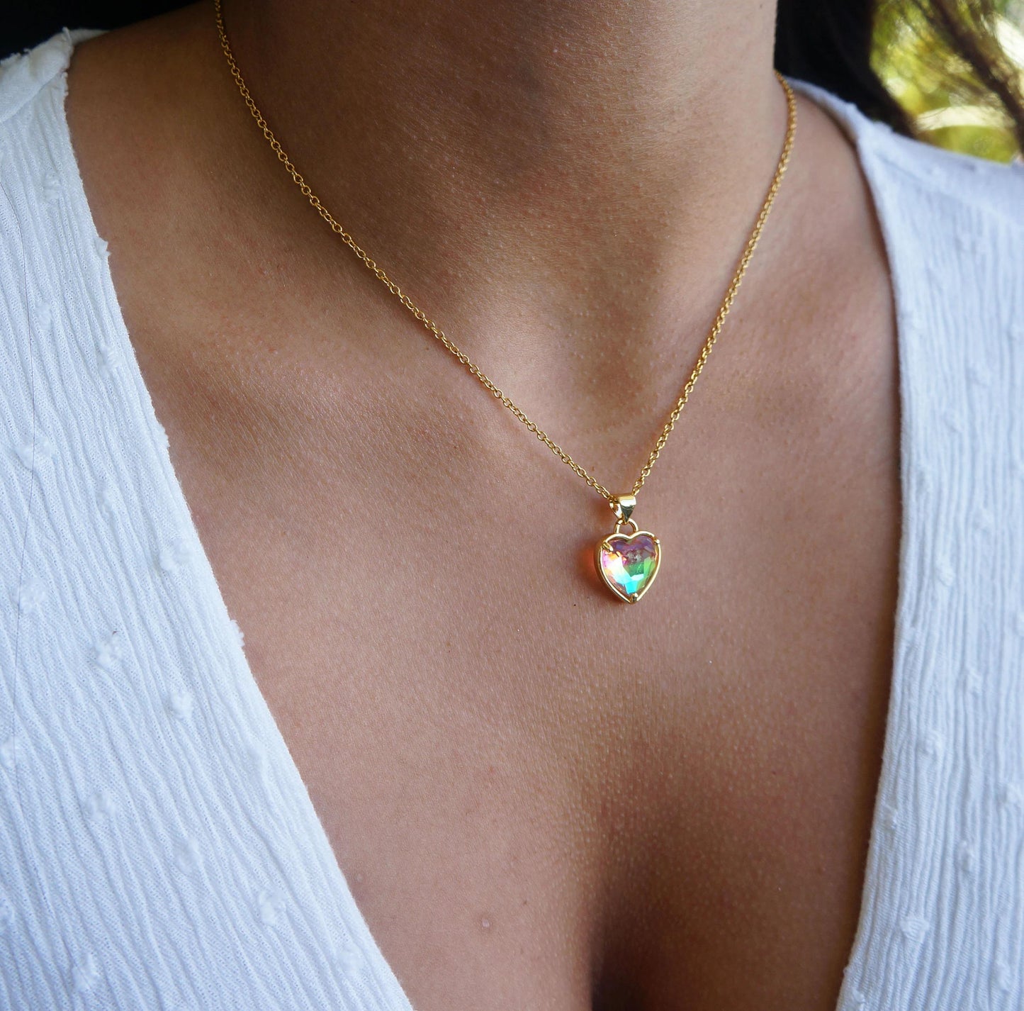 Gold Zircon Heart Necklace Colorful Charm Necklace Friendship Necklace Gift for Mom Necklace for Women Beautiful Gold Heart Necklace