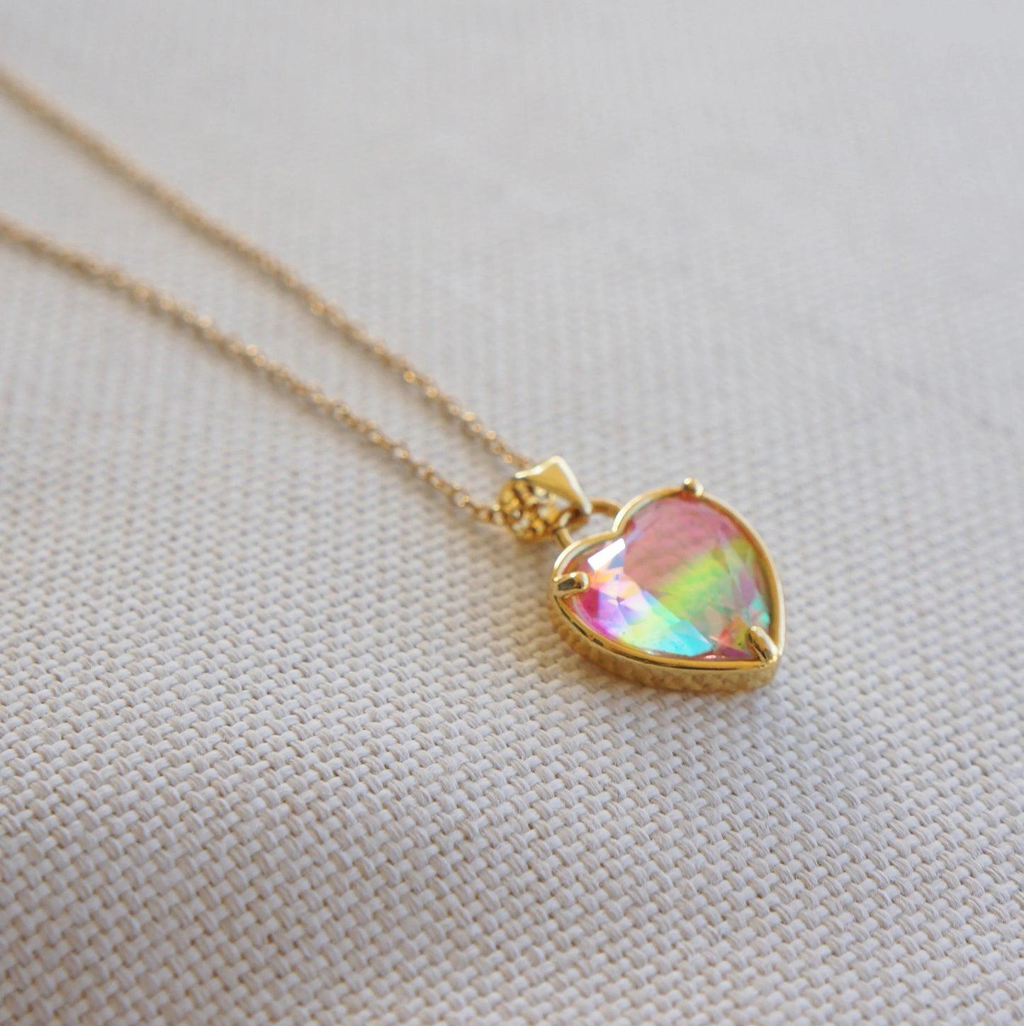 Gold Zircon Heart Necklace Colorful Charm Necklace Friendship Necklace Gift for Mom Necklace for Women Beautiful Gold Heart Necklace