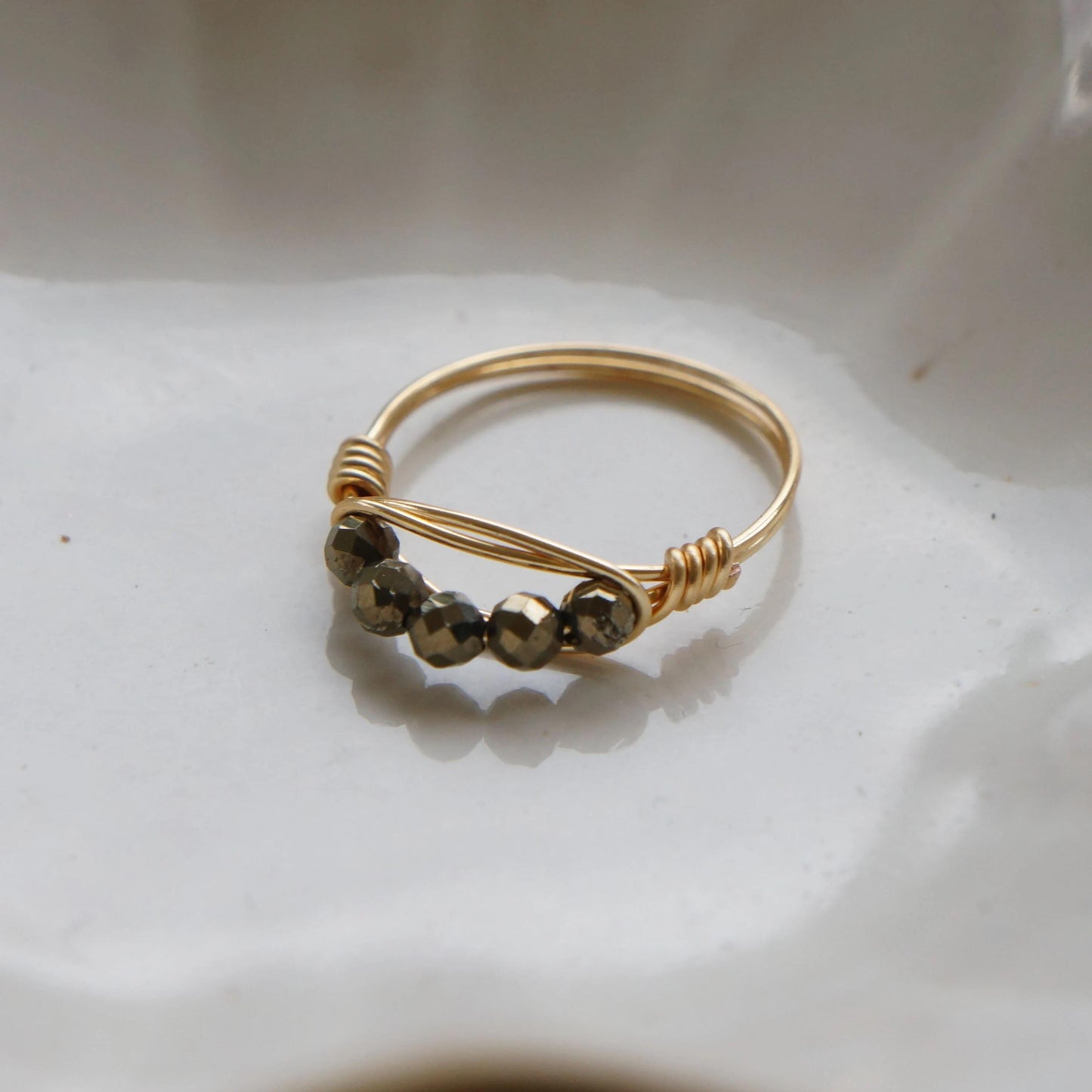 Shimmering Pyrite Ring with Gold Wire, Crystal Gemstone Ring, Minimalist Jewelry, Dainty Ring, Sterling Silver or 14kt Gold Fill Wire Ring