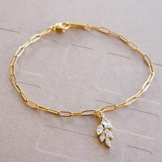 Dainty Gold Chain Bracelet Gold Paper Clip Link Chain Bracelet Diamond Style Bracelet April Birthstone Bracelet for Women Bridesmaid Gift