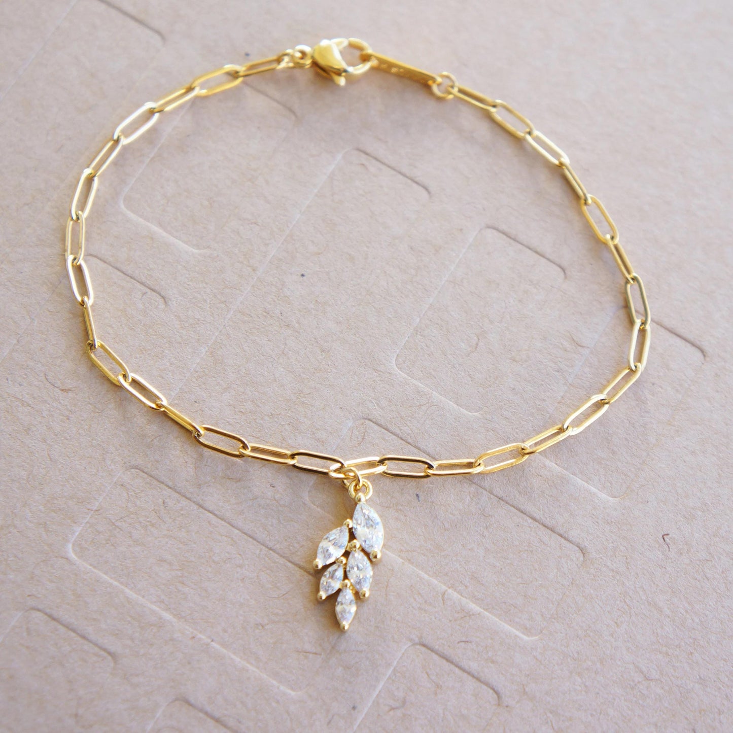 Dainty Gold Chain Bracelet Gold Paper Clip Link Chain Bracelet Diamond Style Bracelet April Birthstone Bracelet for Women Bridesmaid Gift