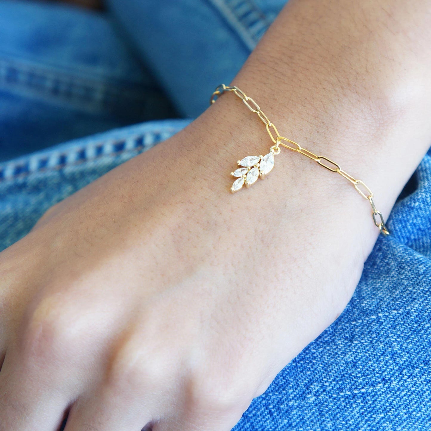 Dainty Gold Chain Bracelet Gold Paper Clip Link Chain Bracelet Diamond Style Bracelet April Birthstone Bracelet for Women Bridesmaid Gift