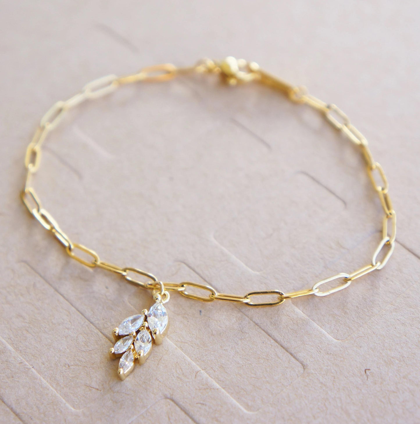 Dainty Gold Chain Bracelet Gold Paper Clip Link Chain Bracelet Diamond Style Bracelet April Birthstone Bracelet for Women Bridesmaid Gift