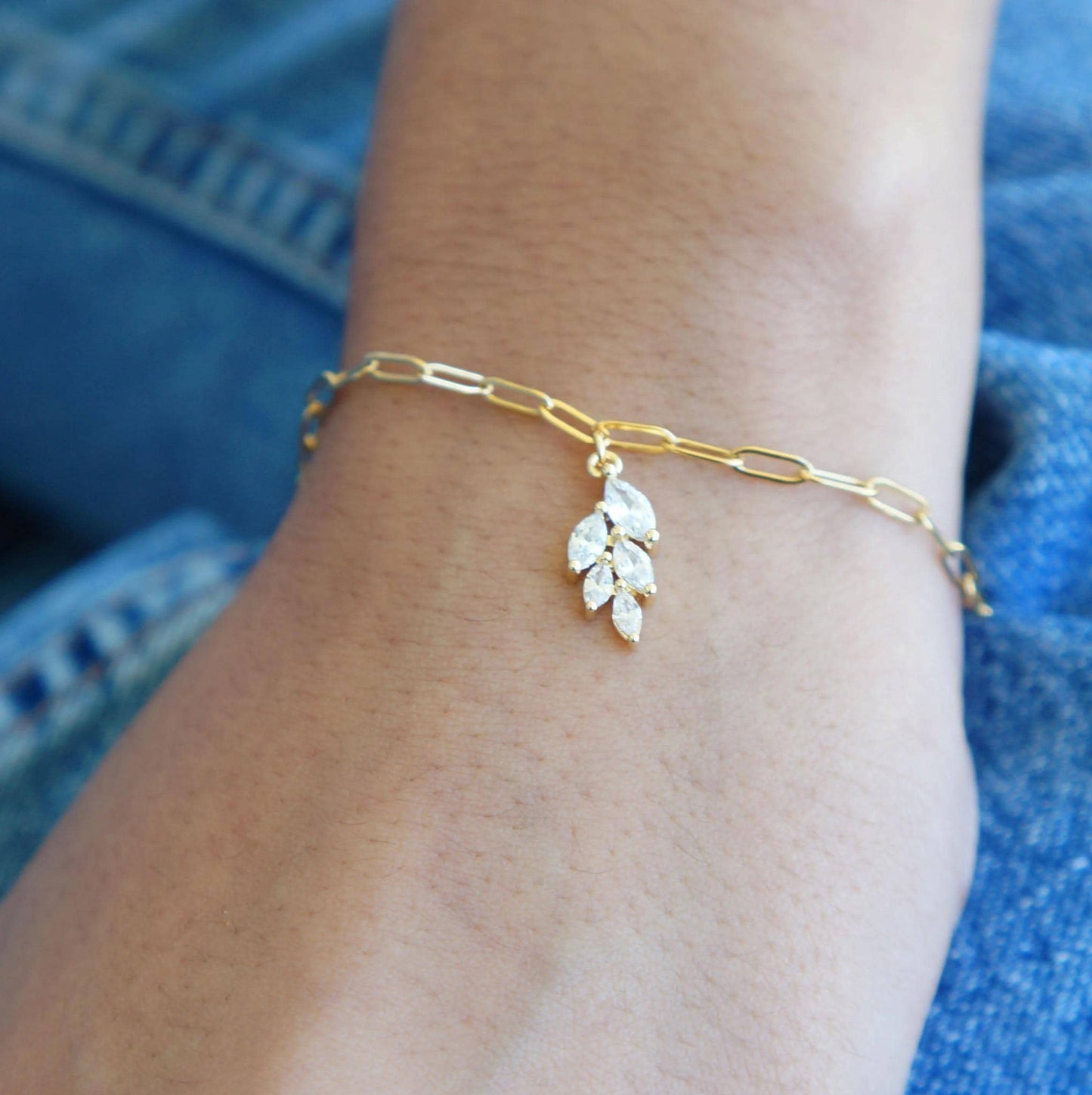 Dainty Gold Chain Bracelet Gold Paper Clip Link Chain Bracelet Diamond Style Bracelet April Birthstone Bracelet for Women Bridesmaid Gift