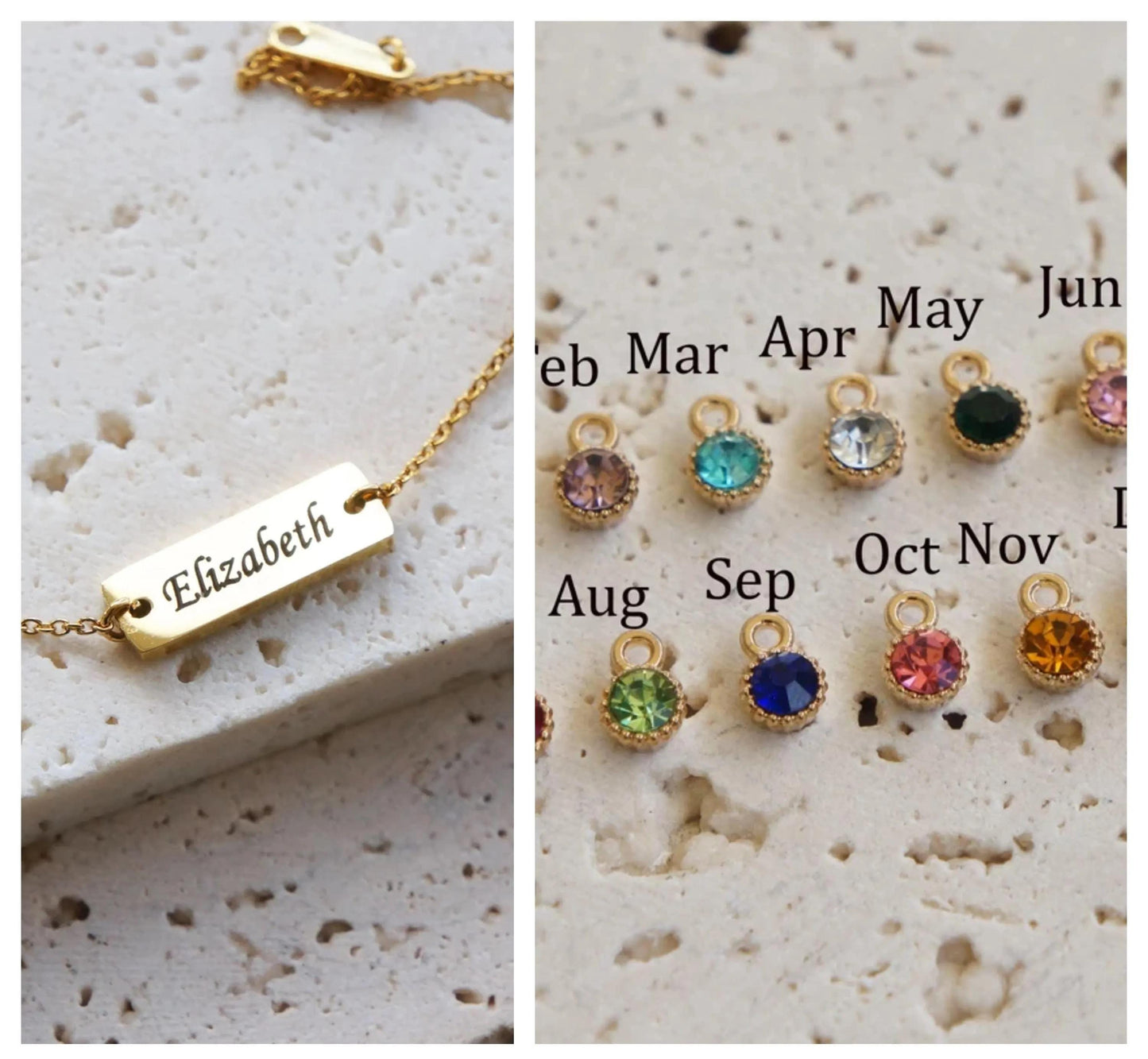 Dainty Gold Stainless Steel Name Bracelet, Custom Engraved Jewelry, Personalized Gift for Her, Custom, Birthstone Bracelet