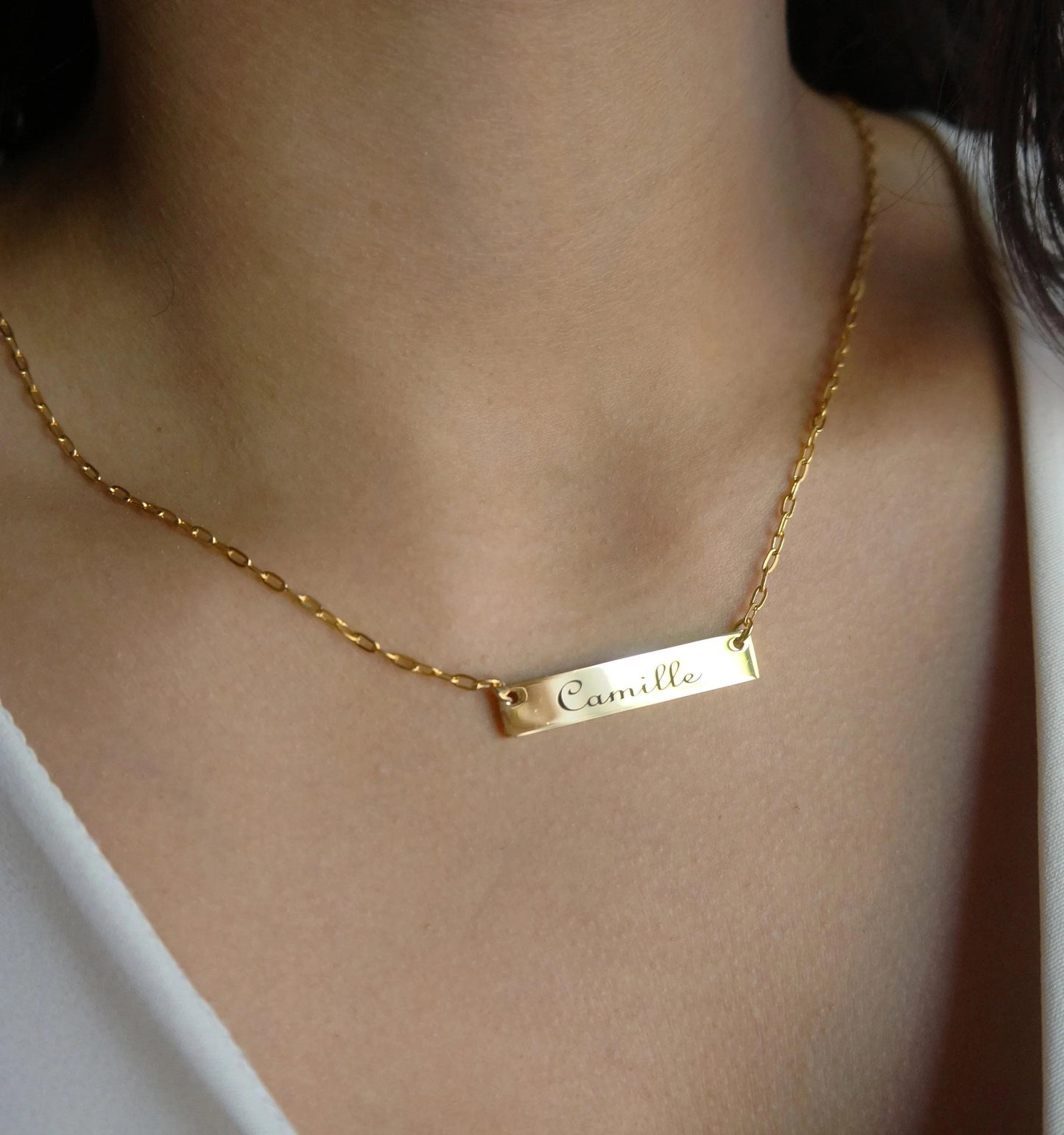 Name Bar Necklace Engraved Personalized Necklace for Her Gift for Mother Custom Made Paper Clip Chain Necklace