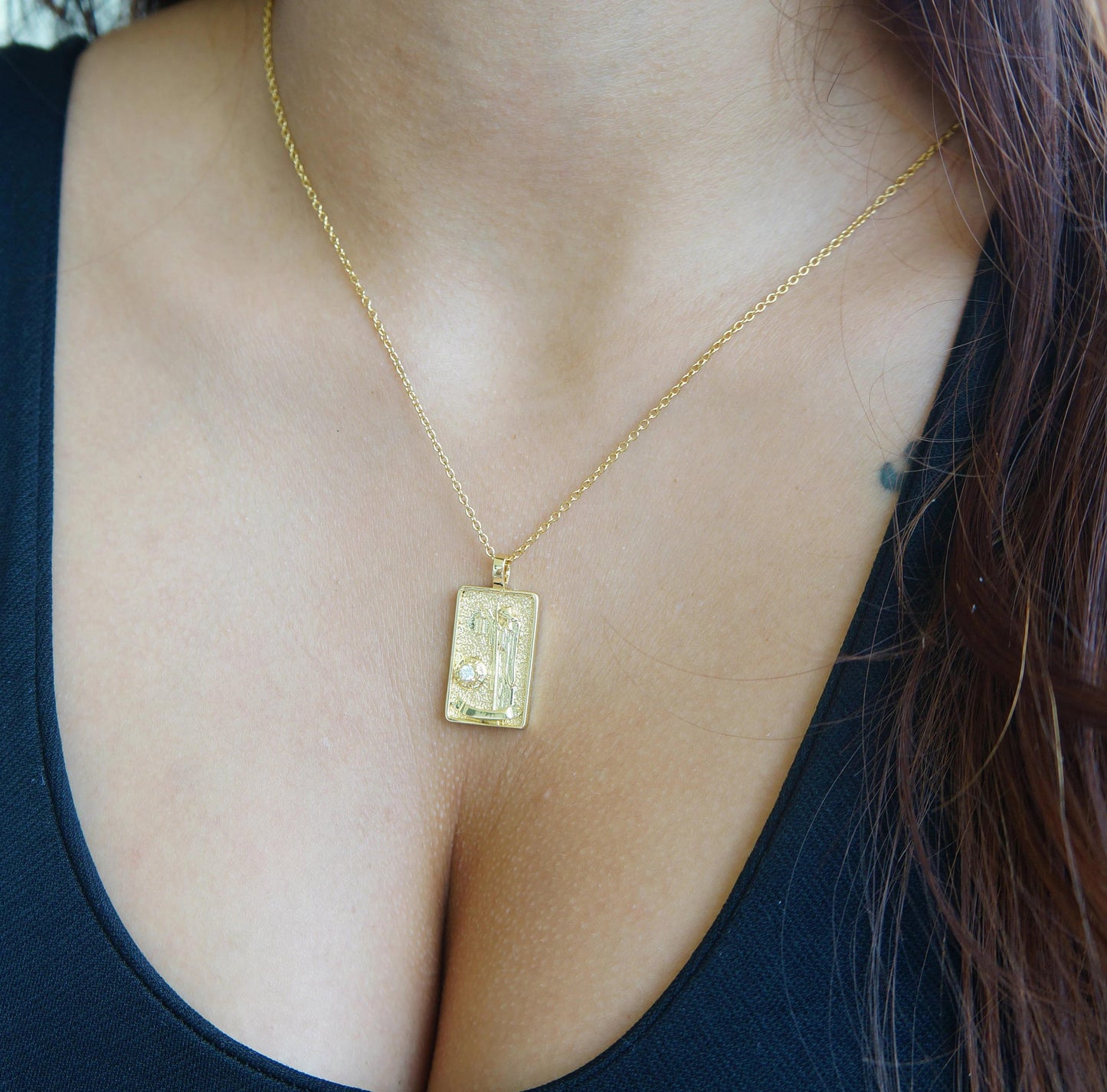 Gold Tarot Necklace The Hermit Tarot Card Necklace Intuition Amulet Necklace for Women Gift for Her Tarot Reader Necklace