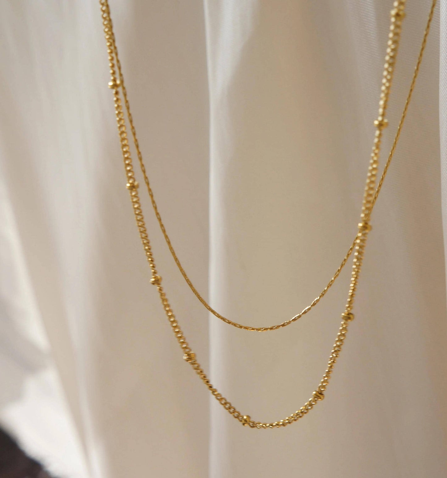 Ultra Dainty Gold Minimal Chains DUAL Necklace Aesthetic Jewelry Delicate Gold Chains Simple Minimalist Gold Necklace Gift for Women