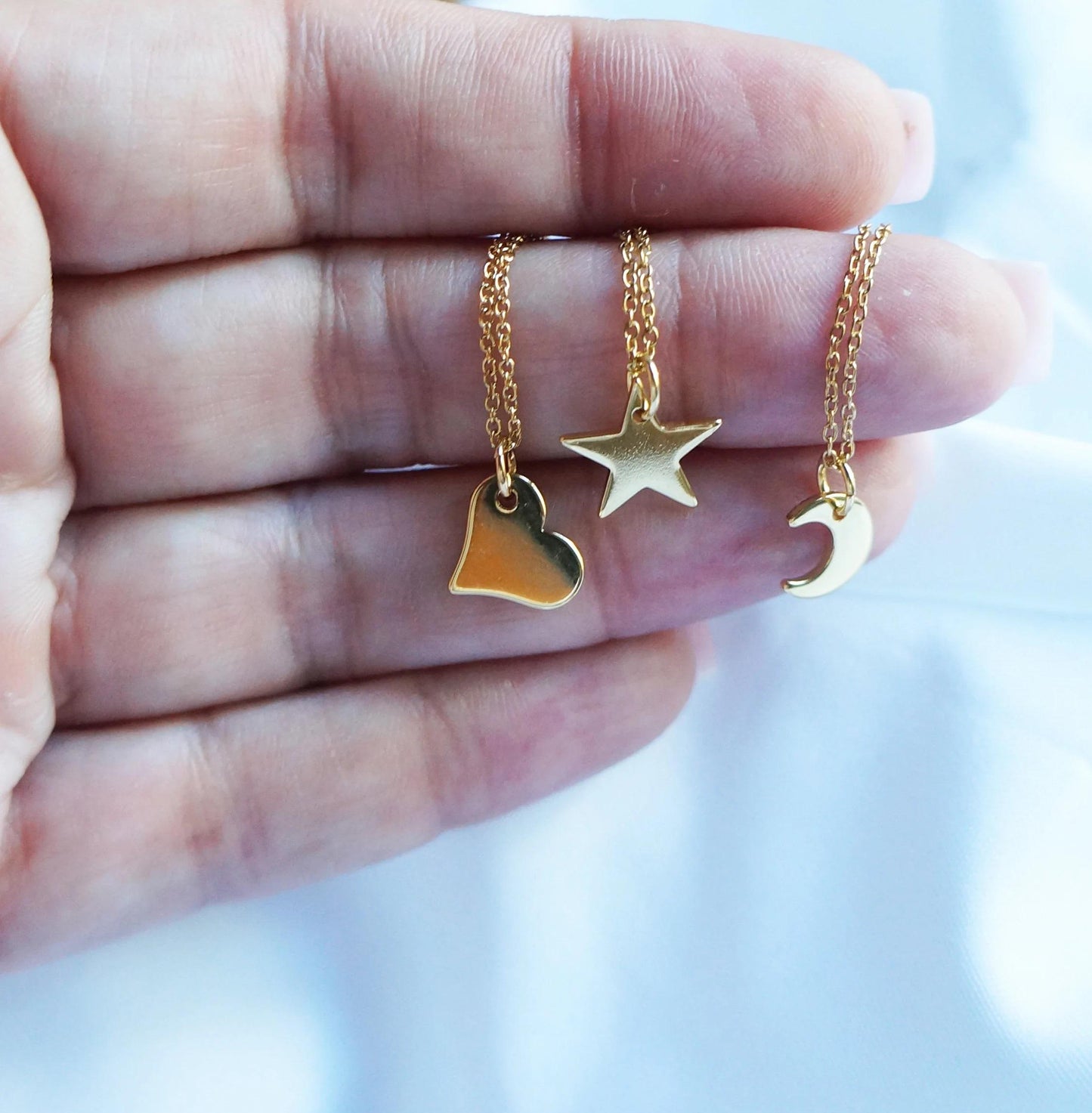 Tiny Moon Star Gold Necklace Charms Layering Necklace 18kt Gold Plated Charm Necklace Friendship Necklace Mother Daughter Matching Necklace