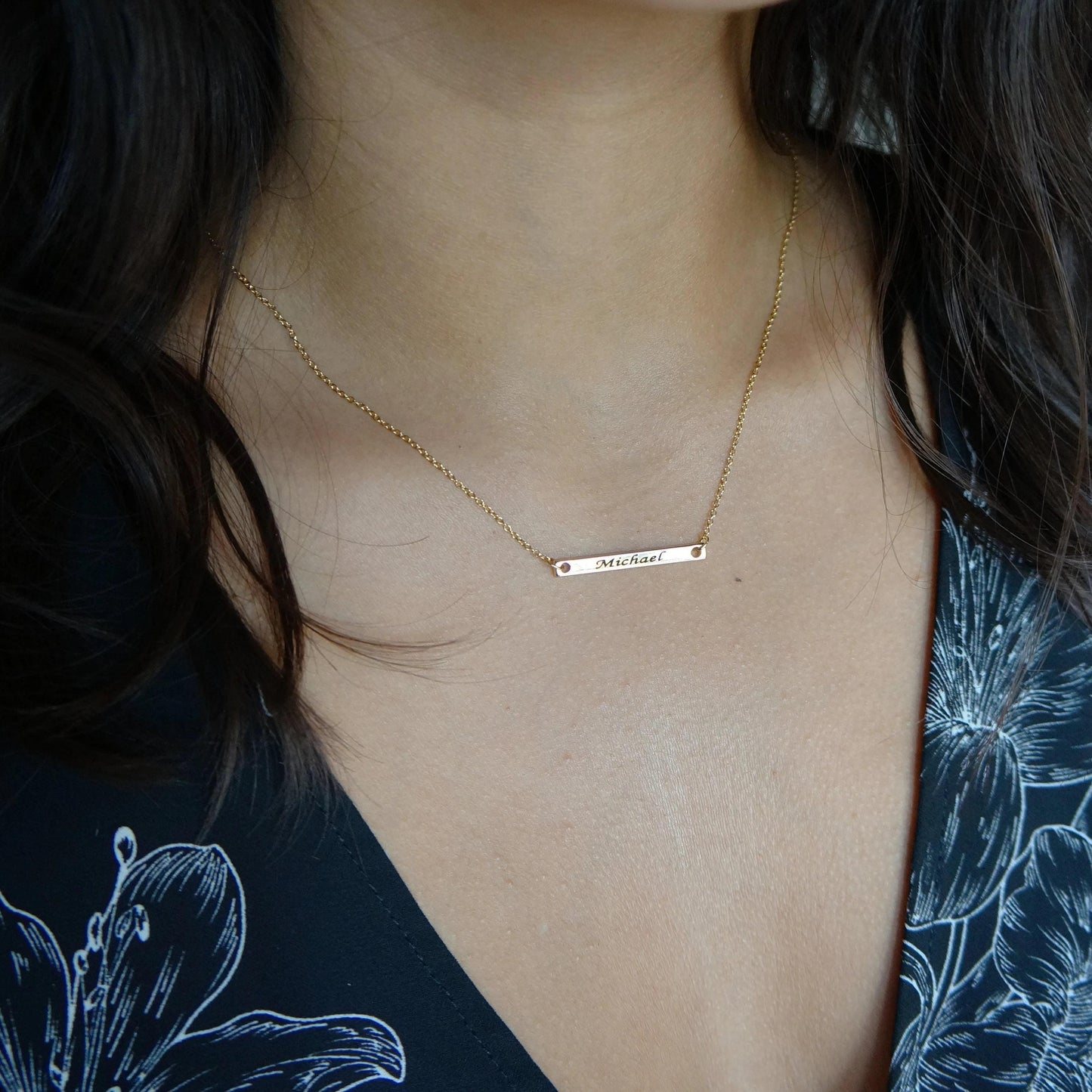 Delicate Thin Bar Necklace Name Necklace Gift for Women Engraved Personalized Necklace Dainty Minimal Bar Necklace Name Jewelry