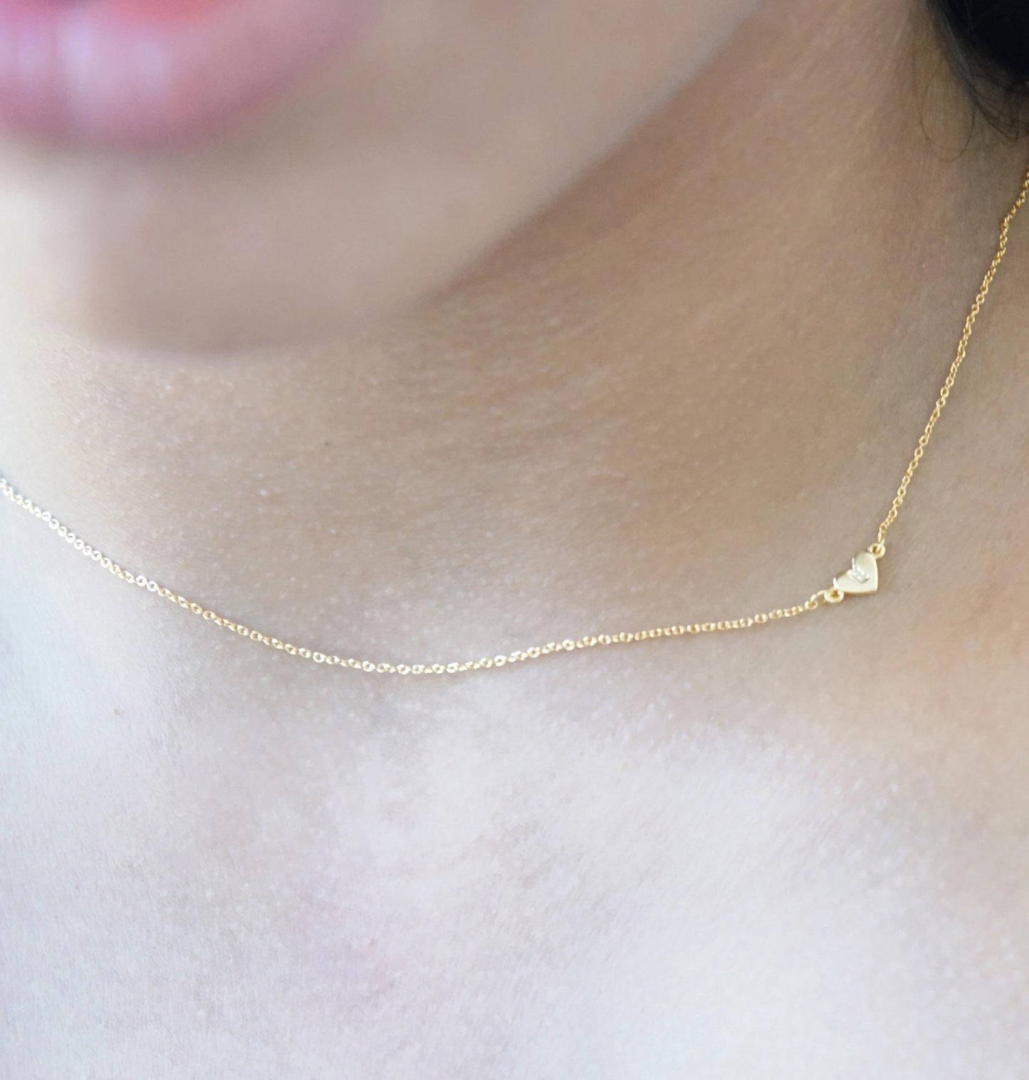 Tiny Gold Heart Necklace, Initial Pendant, Personalized Jewelry, Dainty Gift, Minimalist, Gift for Her, Layering Necklace, Gift for Women