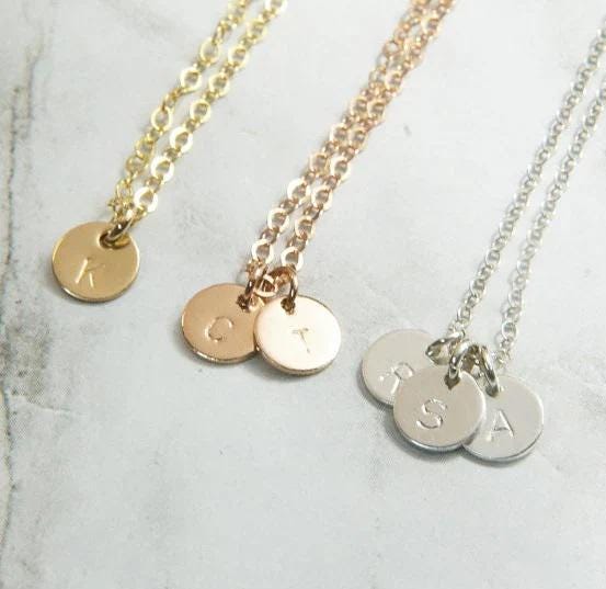 Small Gold Disc Necklace Tiny Jewelry Custom Necklace Initial Disc Necklace Bridesmaids Gift Children Initial Necklace Layering Necklace