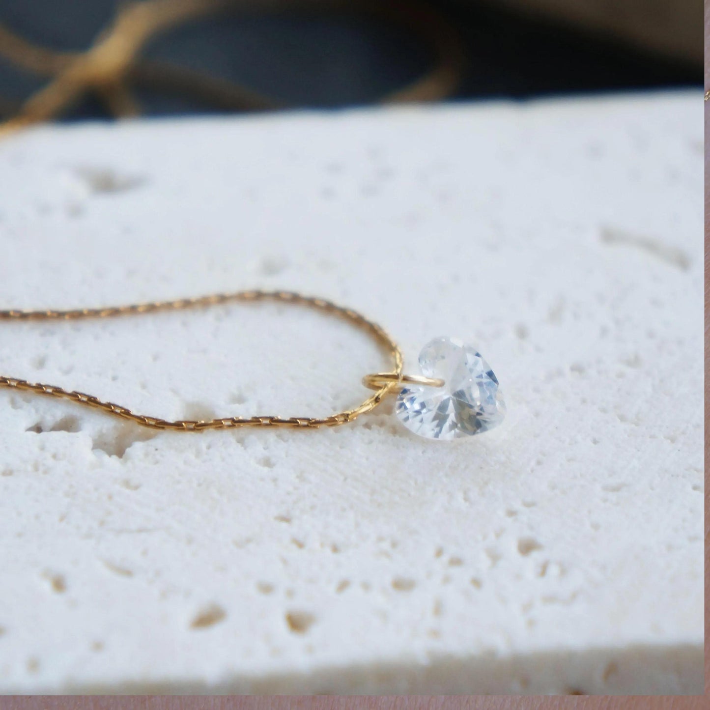 Cubic Zirconia, Mini Heart Charm Necklace, Gift for Her, Jewelry, Gold Necklace, Dainty, Crystal Cute Necklace, Layered, Heart Necklace