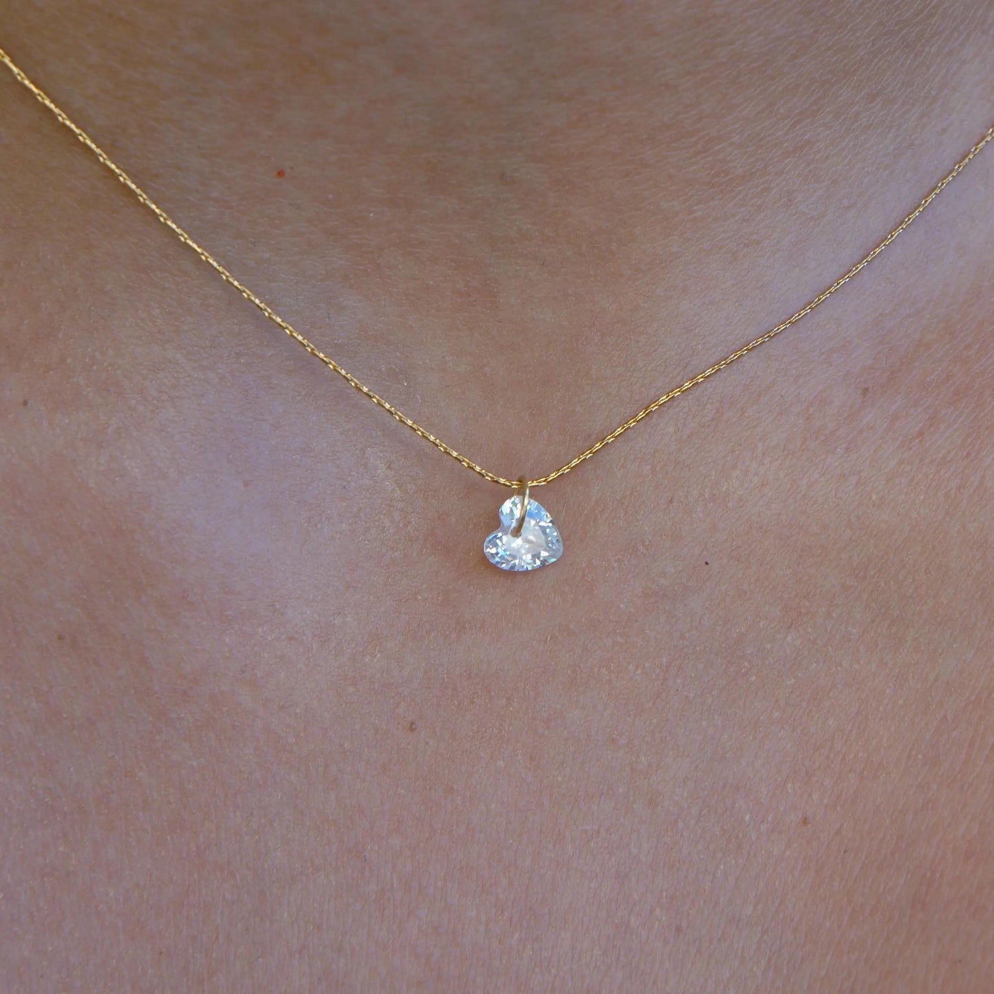 Cubic Zirconia, Mini Heart Charm Necklace, Gift for Her, Jewelry, Gold Necklace, Dainty, Crystal Cute Necklace, Layered, Heart Necklace