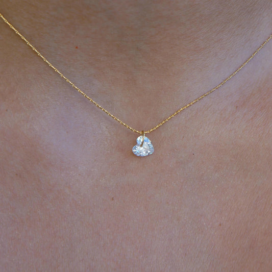 Cubic Zirconia, Mini Heart Charm Necklace, Gift for Her, Jewelry, Gold Necklace, Dainty, Crystal Cute Necklace, Layered, Heart Necklace