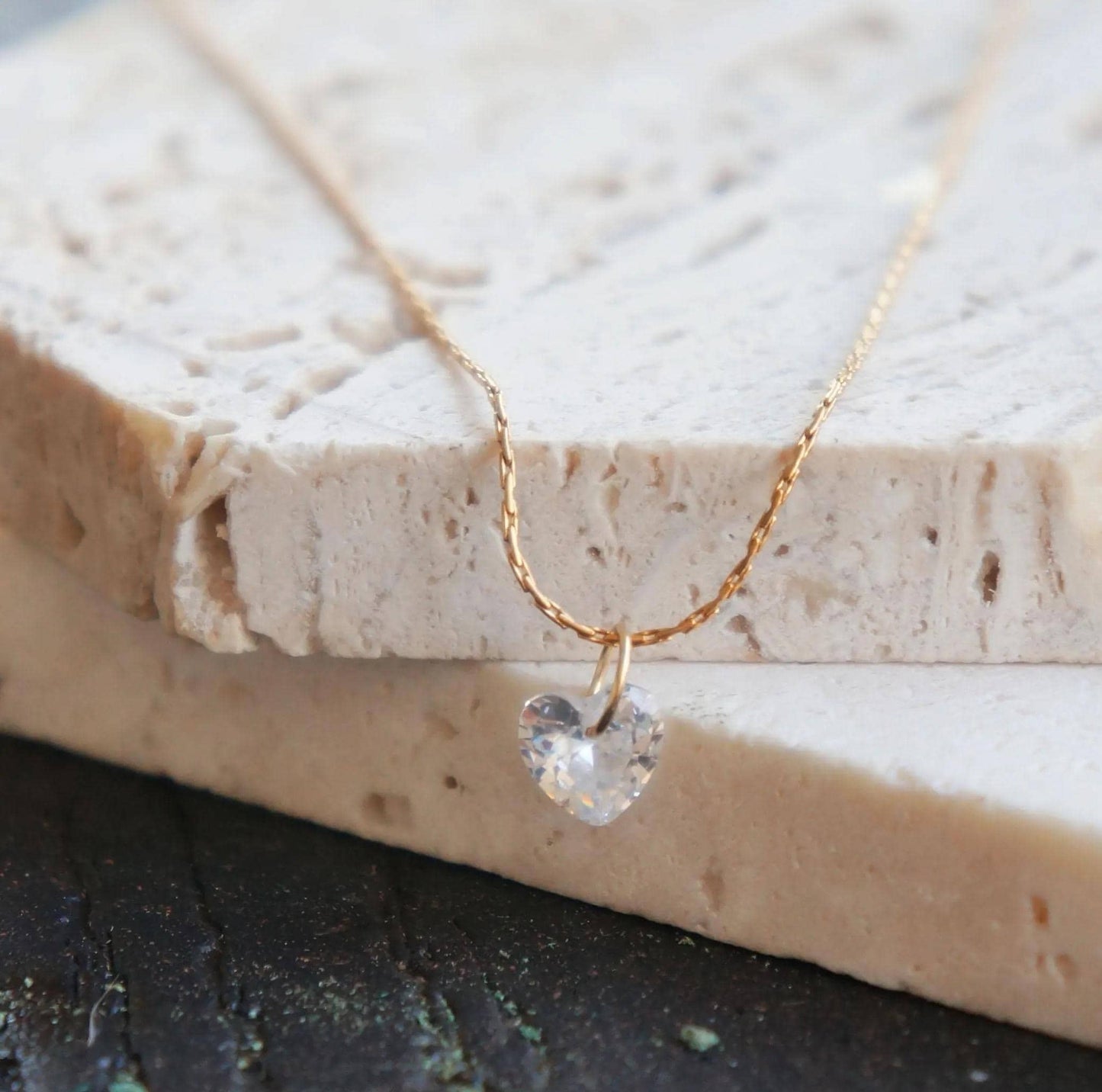 Cubic Zirconia, Mini Heart Charm Necklace, Gift for Her, Jewelry, Gold Necklace, Dainty, Crystal Cute Necklace, Layered, Heart Necklace