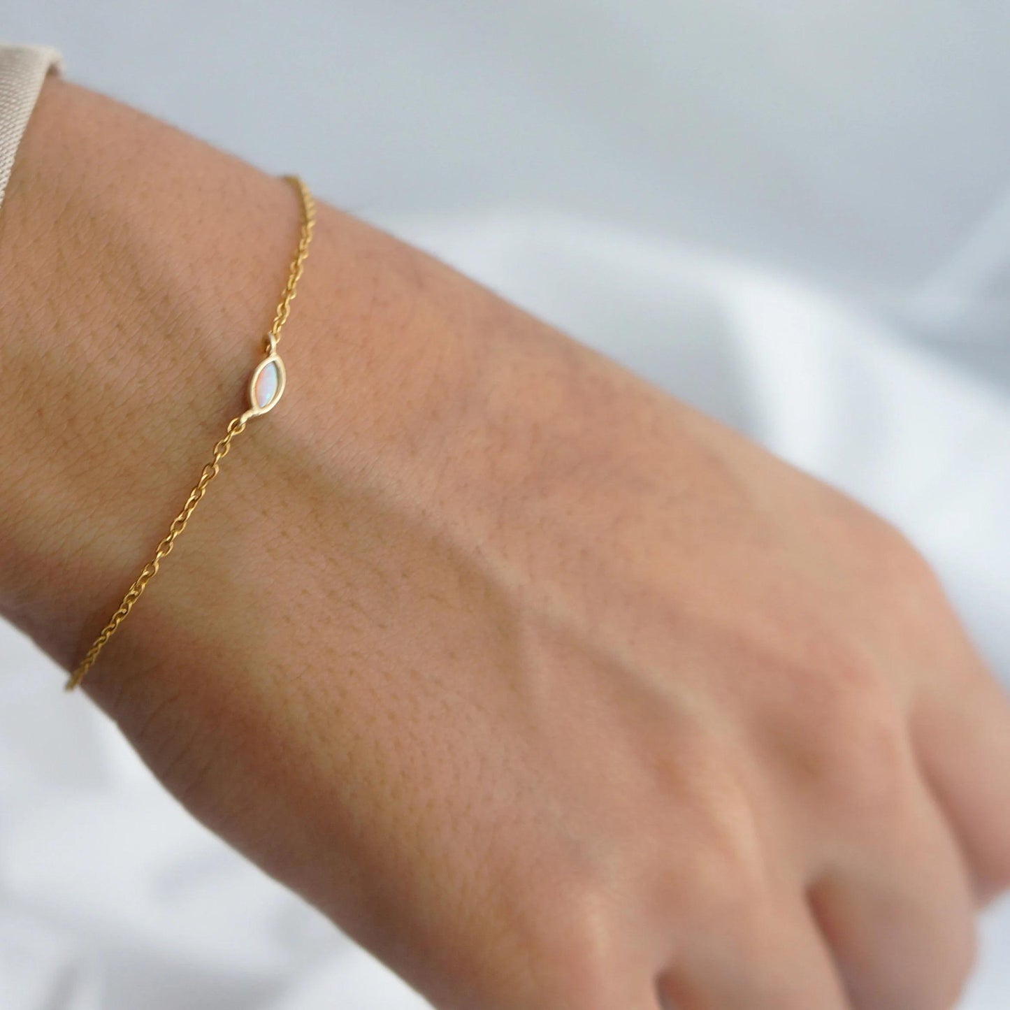 Tiny Opal Bracelet Charm Bracelet Minimalist Bracelet Layering Bracelet Gift Simple Dainty Gold Bracelet for Women October Birthstone Opal