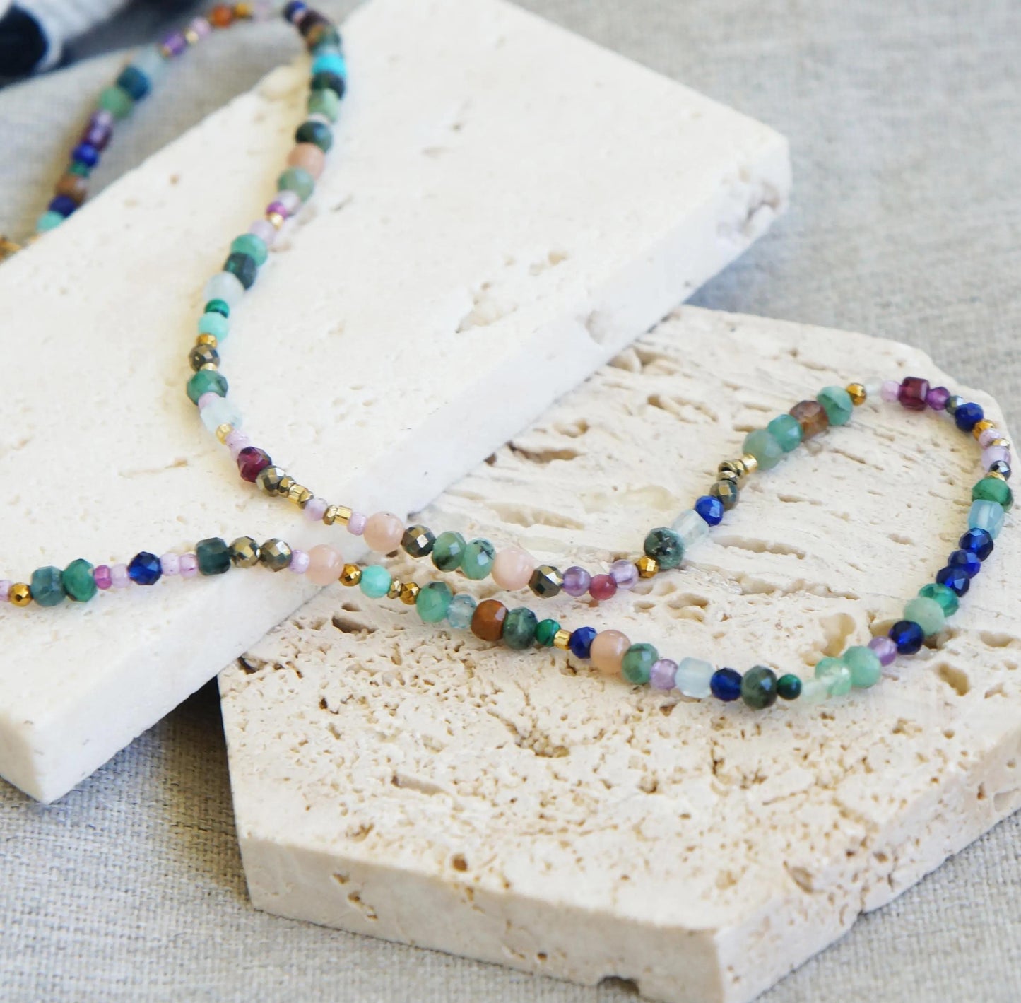 Natural Gemstones Beaded Crystal Necklace, Colorful Boho Jewelry, Delicate Layered Necklace, Unique Gift for Women, Multi Color Tiny Gems