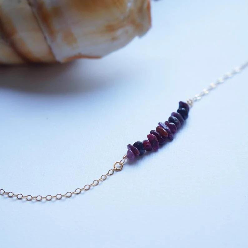 Delicate Ruby Necklace Raw Dainty Gemstone Necklace 14kt Gold Fill/Sterling Silver Optional July Birthstone Personalized Necklace for Mom