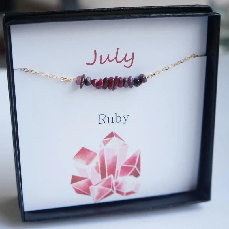 Delicate Ruby Necklace Raw Dainty Gemstone Necklace 14kt Gold Fill/Sterling Silver Optional July Birthstone Personalized Necklace for Mom