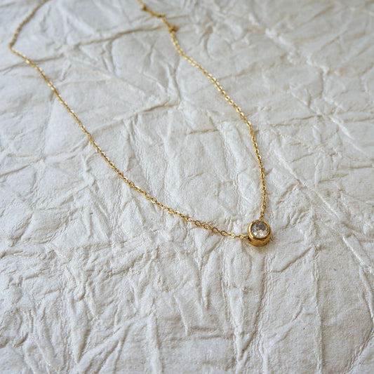 Solitaire CZ Necklace Tiny Crystal Necklace Everyday Dainty Gold Necklace Layering Necklace Minimal Crystal Necklace