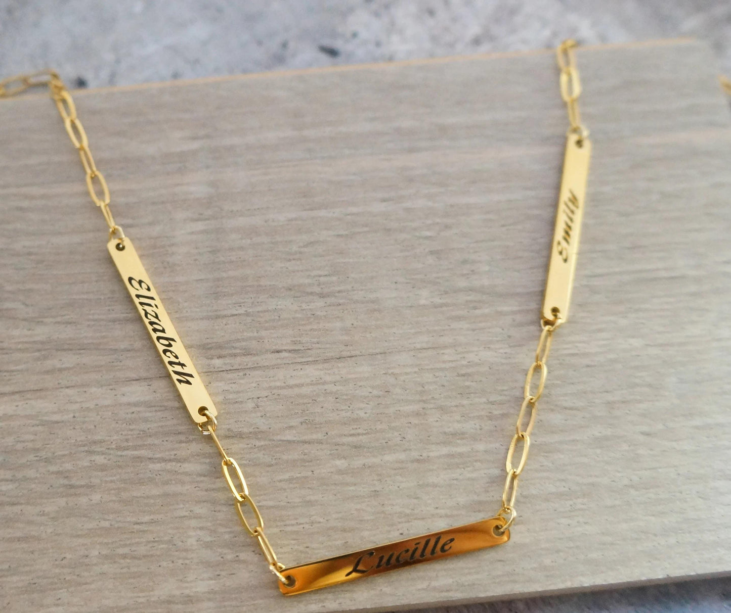 Personalized Children Names Necklace Mother Necklace with Family Names Gold Paper Clip Chain Multiple Engraved Bars Necklace Gift for Women