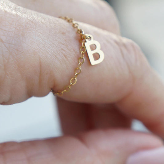 Gold Chain Initial Ring, Personalized Dainty Ring, Custom Initial Jewelry, Gift for Her, Minimalist Jewelry, Permanent Jewelry, Anniversary