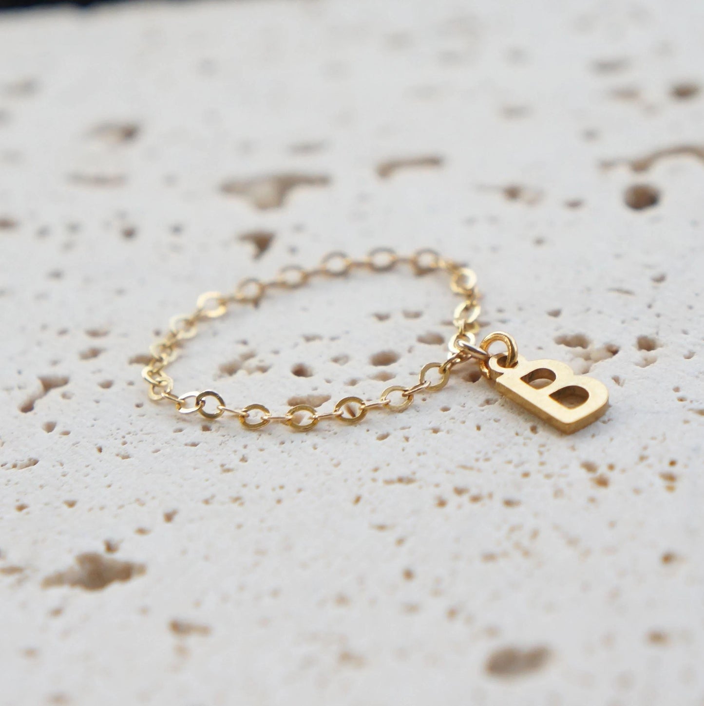 Gold Chain Initial Ring, Personalized Dainty Ring, Custom Initial Jewelry, Gift for Her, Minimalist Jewelry, Permanent Jewelry, Anniversary