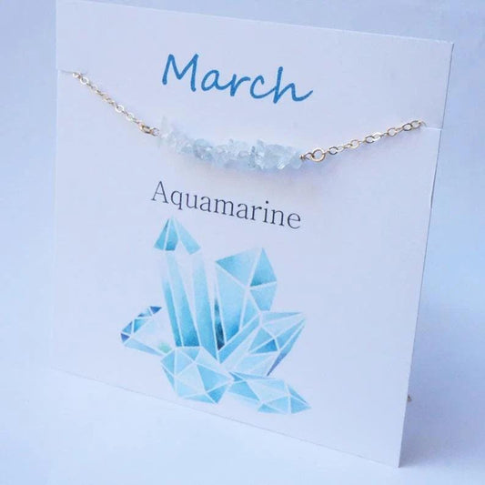 Aquamarine Necklace Sterling Silver 14kt Gold Option March Birthstone Necklace Dainty Beaded Bar Raw Tiny Gemstone Necklace Gift for Women